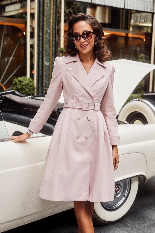 'Bergman' Cotton Gaberdine Dress Trench Coat in Polverosa Rosa Stylish Single-Breasted Trench Coat 'Bergman' Cotton Gaberdine Dress Trench Coat in Polverosa Rosa Stylish Single-Breasted Trench Coat