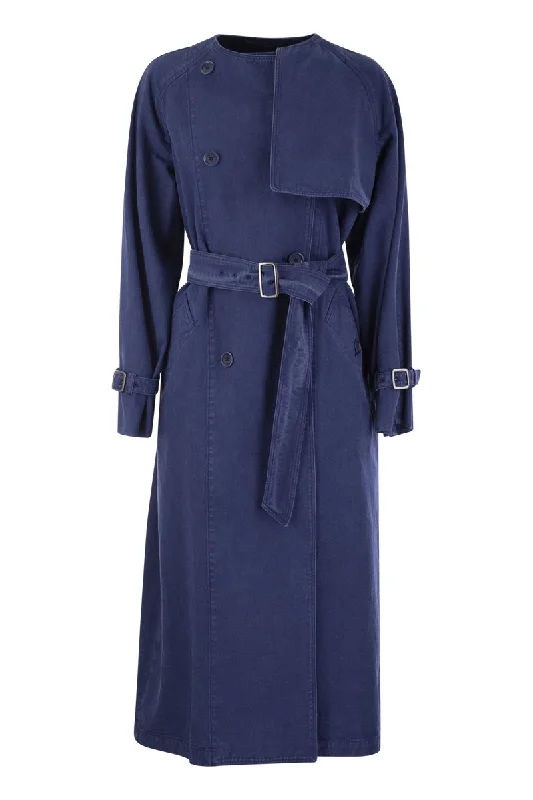 CALAO - Double-breasted canvas trench coat Comfortable Wool Trench Jacket