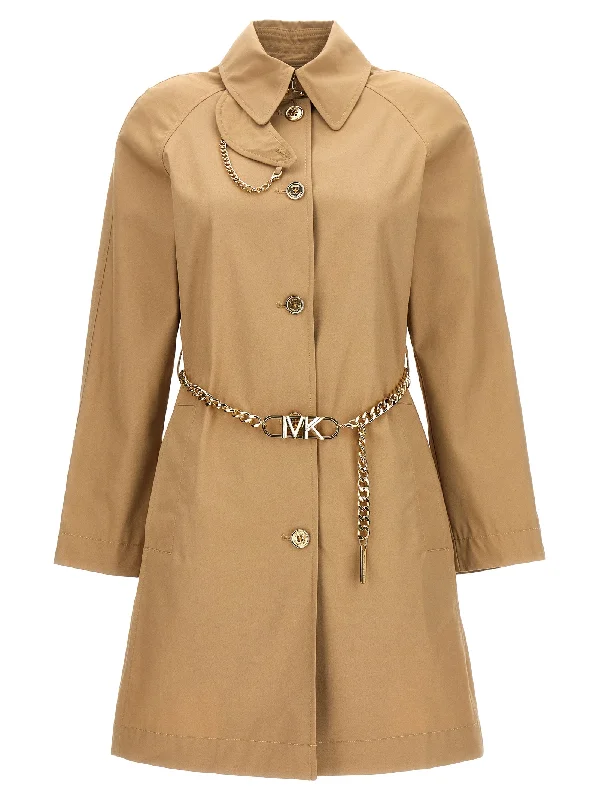 Chain Belt Trench Coat Warm Long Sleeve Trench