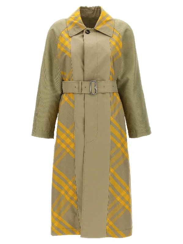 Check Insert Trench Coat Sleek Black Double-Breasted Trench
