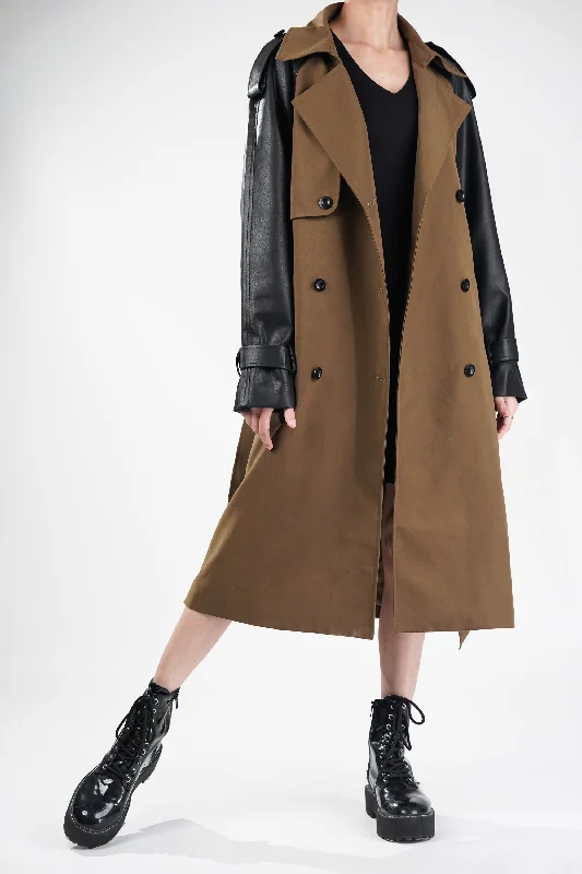 Cinnamon Long Trench Coat Chic Plaid Trench Coat