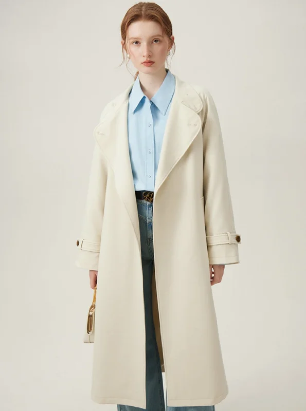 Classic Cream Trench Coat Warm Wool Blend Trench