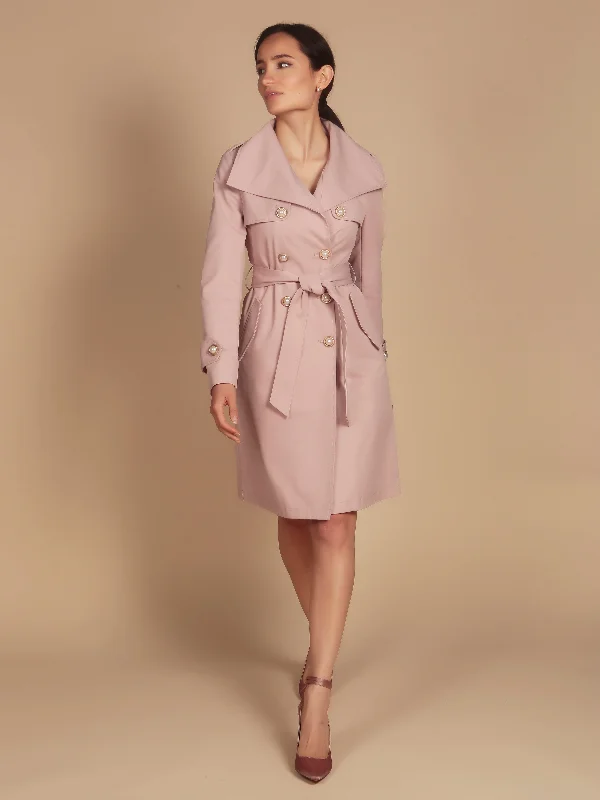 'Malena' Cotton Trench in Polverosa Rosa Elegant Black Wool Trench