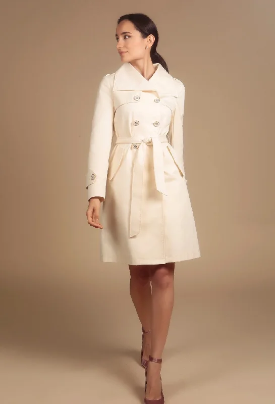 'Malena' Cotton Trench in Crema Casual Button Trench Coat