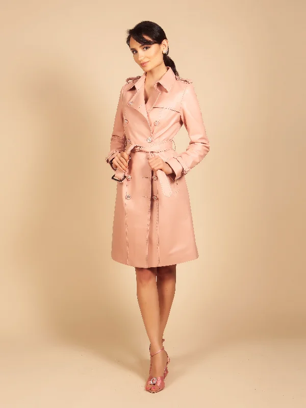 'Belle Du Jour' Leather Trench Coat in Rosa Chic Loose Fit Trench