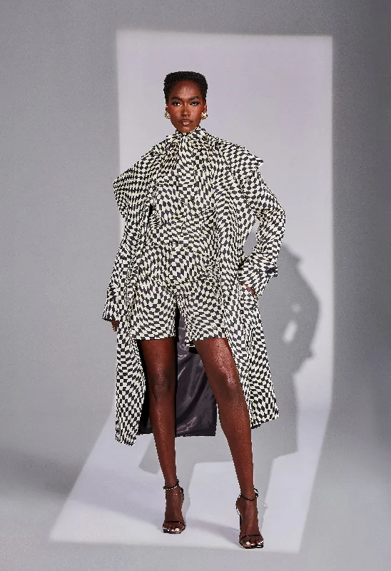 Optical Illusion Trench Coat Elegant Trench Coat for Fall