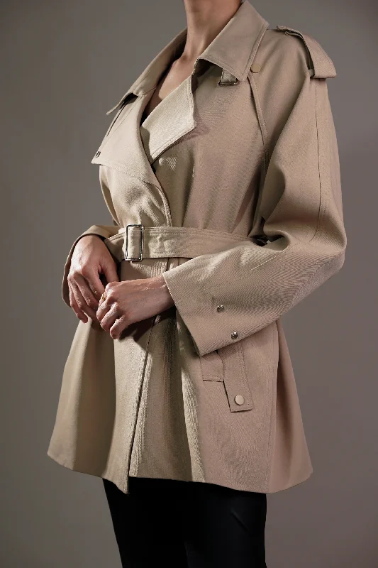 Desert Whisper Short Trench Coat Stylish Single-Breasted Trench Coat