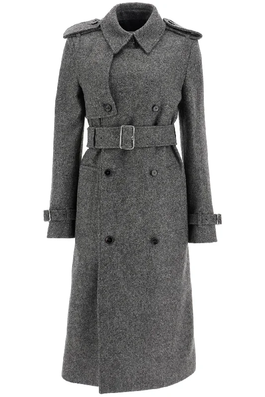BURBERRY double-breasted wool trench coat Warm Plaid Trench Jacket
