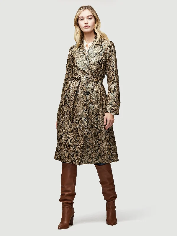 Embossed Python Leather Trench -- Brown Multi Fashionable Double-Breasted Wool Trench Embossed Python Leather Trench -- Brown Multi Fashionable Double-Breasted Wool Trench