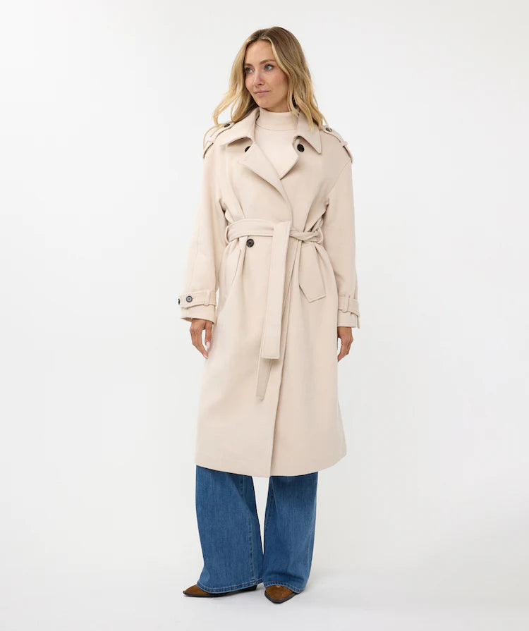 Trenchcoat (Biscuit) Fashionable Double-Breasted Wool Trench