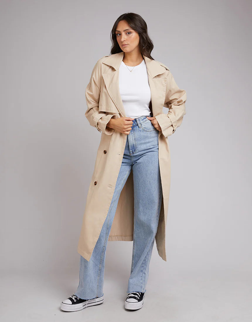 Eve Trench Coat Tan Modern Long Trench Jacket