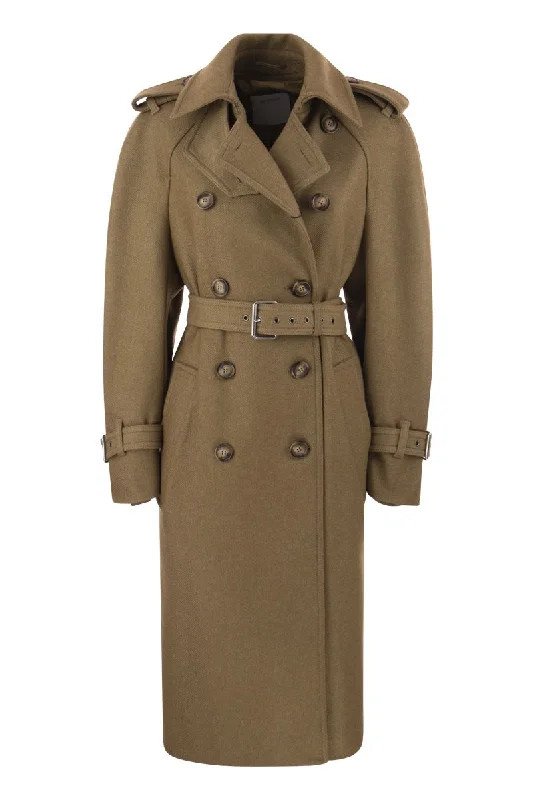 FILOVIA - Double-breasted trench coat in wool blend Stylish Sleeveless Trench Coat