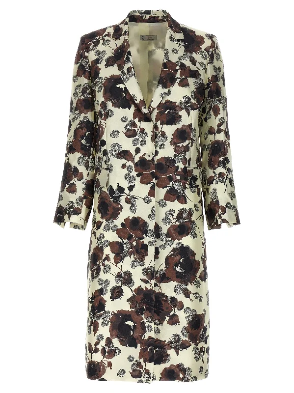 Floral Print Trench Coat Elegant Long Trench Jacket