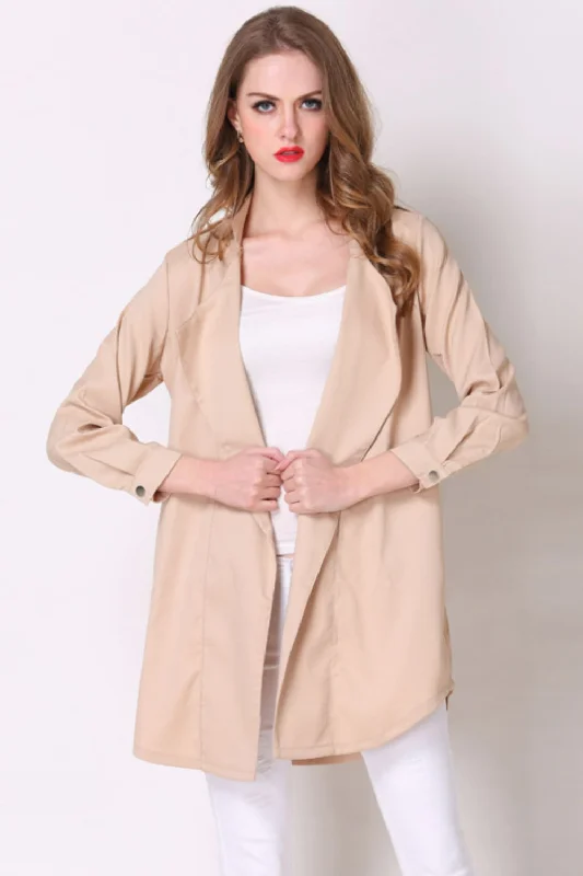 Full Size Open Front Longline Trench Coat Comfortable Trench Coat Design