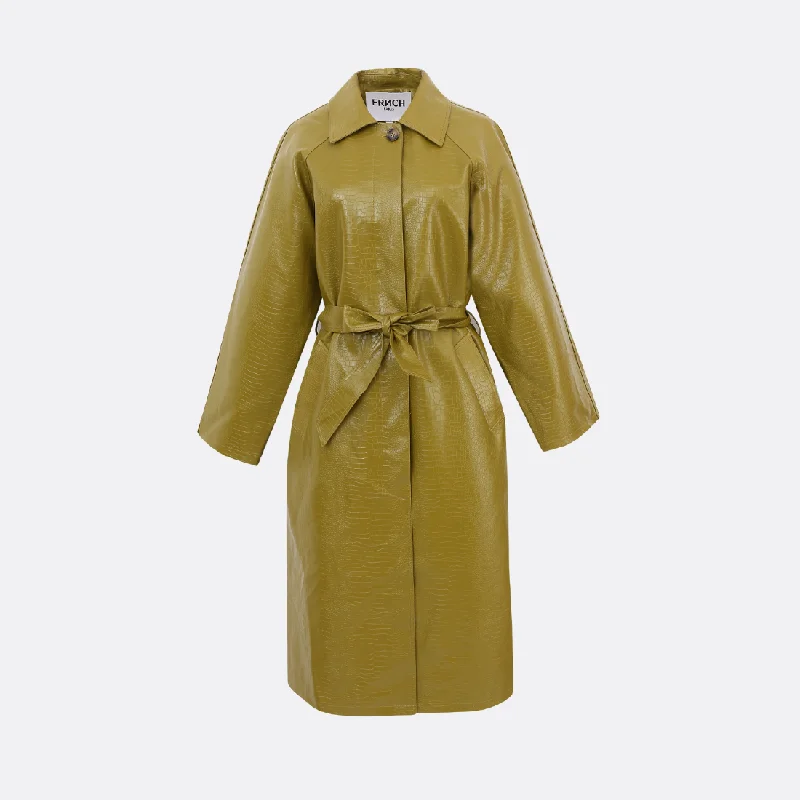 Nelia Green Trench Elegant Camel Trench Coat
