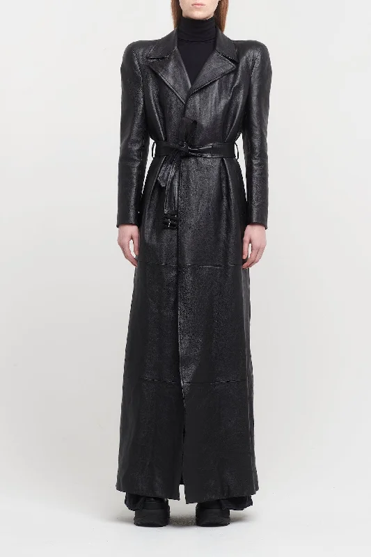 Balenciaga Maxi Leather Trench Coat Trendy Open Front Trench