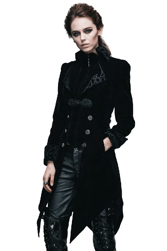 Gothic Vintage Female Black Trench Coat / Women's Steampunk Embroidery Printed Coat Casual Oversized Trench Coat Gothic Vintage Female Black Trench Coat / Women's Steampunk Embroidery Printed Coat Casual Oversized Trench Coat