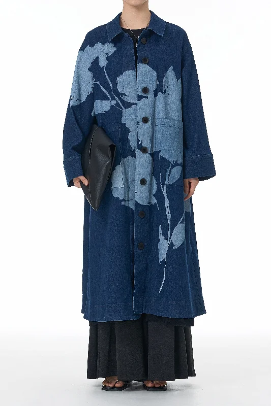 ﻿Ink & Ash Blue Trench Coat Casual Button-Up Trench Coat