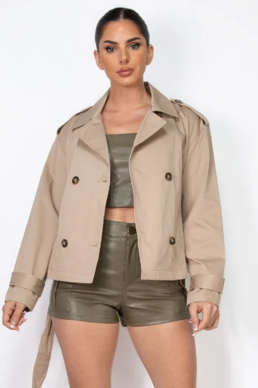 Double-breasted Waist-tie Trench Coat Trendy Open Front Trench
