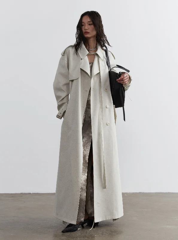 Ivory Elegance Oversized Trench Coat Warm Fleece Lined Trench