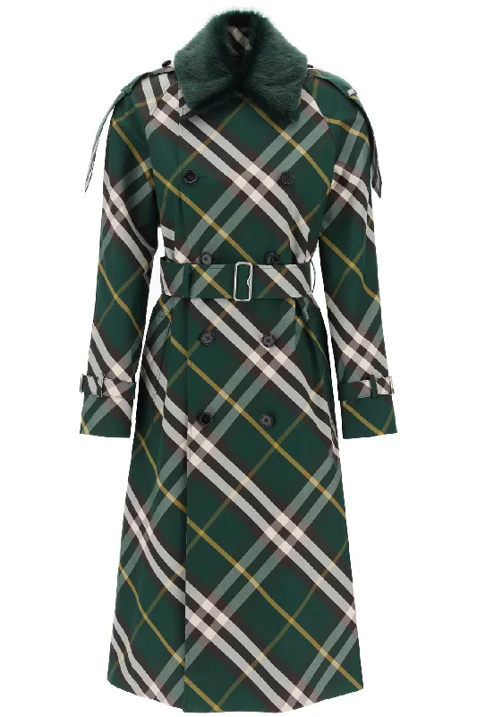 BURBERRY kensington trench coat with check pattern Chic Trench Coat for Spring