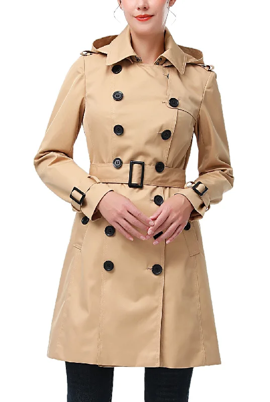 Kimi + Kai Women's "Adley" Waterproof Hooded Trench Coat Elegant Layered Trench Coat
