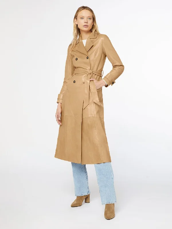 Leather Trench -- Caramel Casual Belted Wool Trench