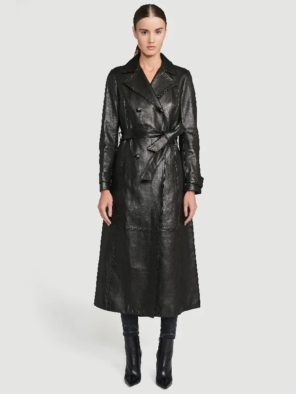 Leather Trench--NOIR Comfortable Zip-Up Trench Coat