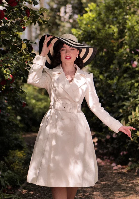 SS 'Bergman' Cotton Gaberdine Dress Trench Coat in Crema Classic Double-Breasted Wool Trench