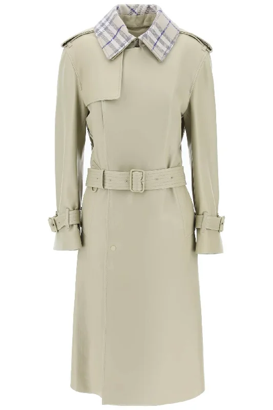 BURBERRY long leather trench coat Elegant Trench Coat with Pockets