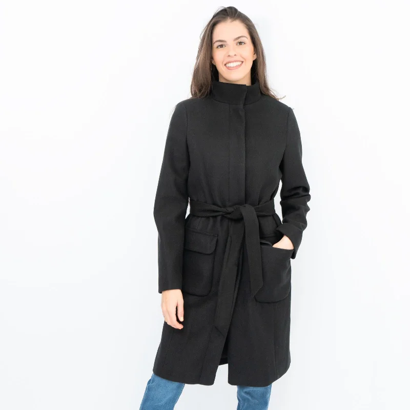 M&S Black Belted Funnel Neck Trench Coat Fashionable Cropped Trench Coat