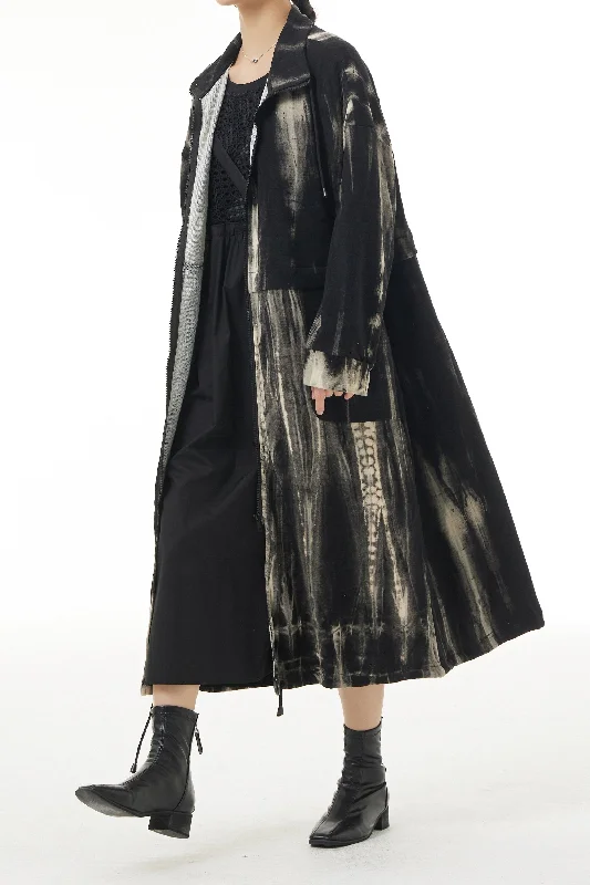 Marbel Illusion Trench Coat Dress Trendy Hooded Belted Trench