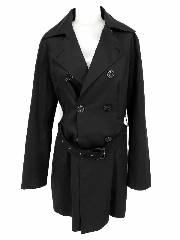 MaxMara Women's Black Trench Cotton Double Breasted Size L Coat Stylish Plaid Trench Design MaxMara Women's Black Trench Cotton Double Breasted Size L Coat Stylish Plaid Trench Design