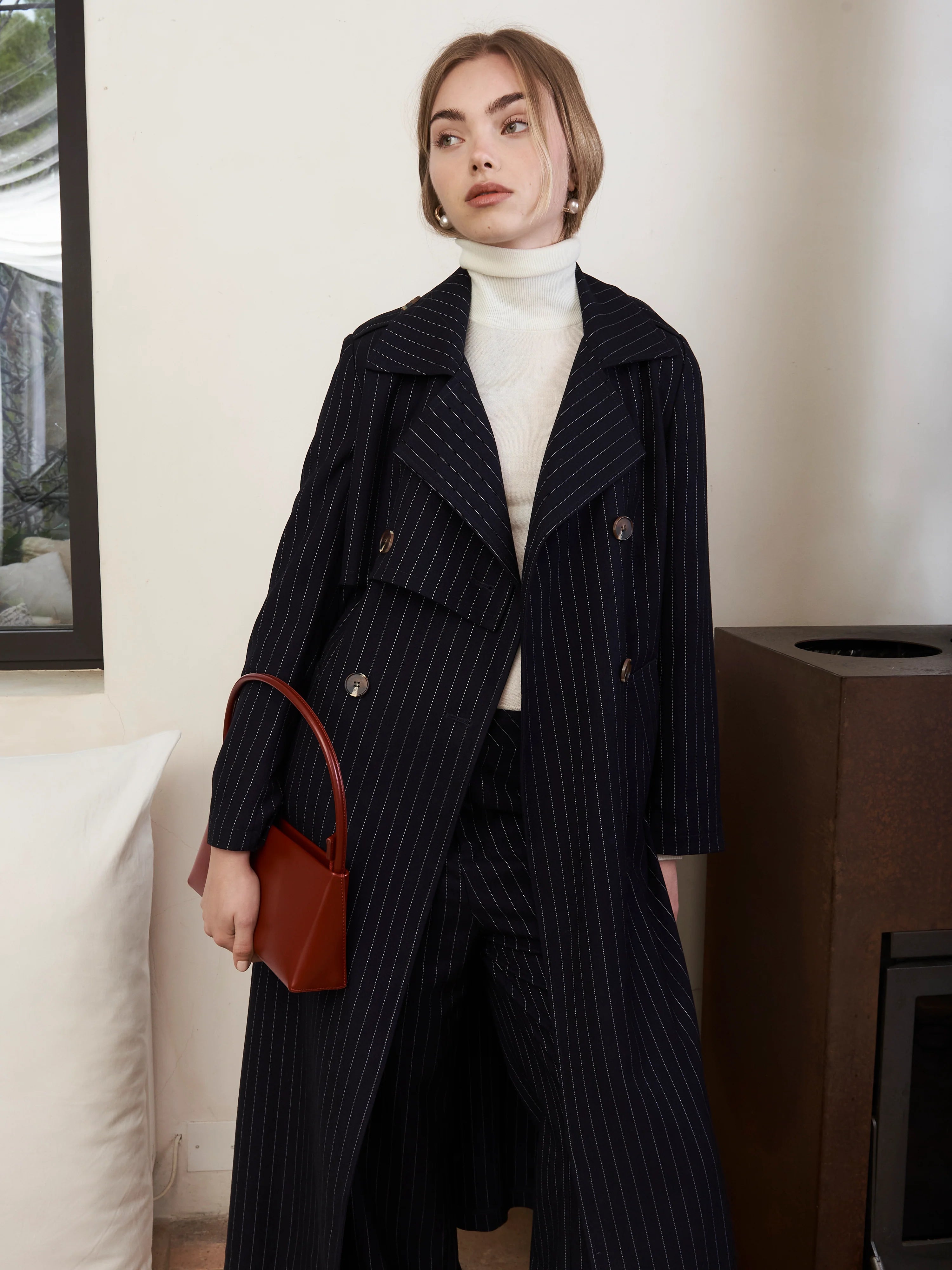NADIA TRENCH NAVY Elegant Fitted Trench Coat