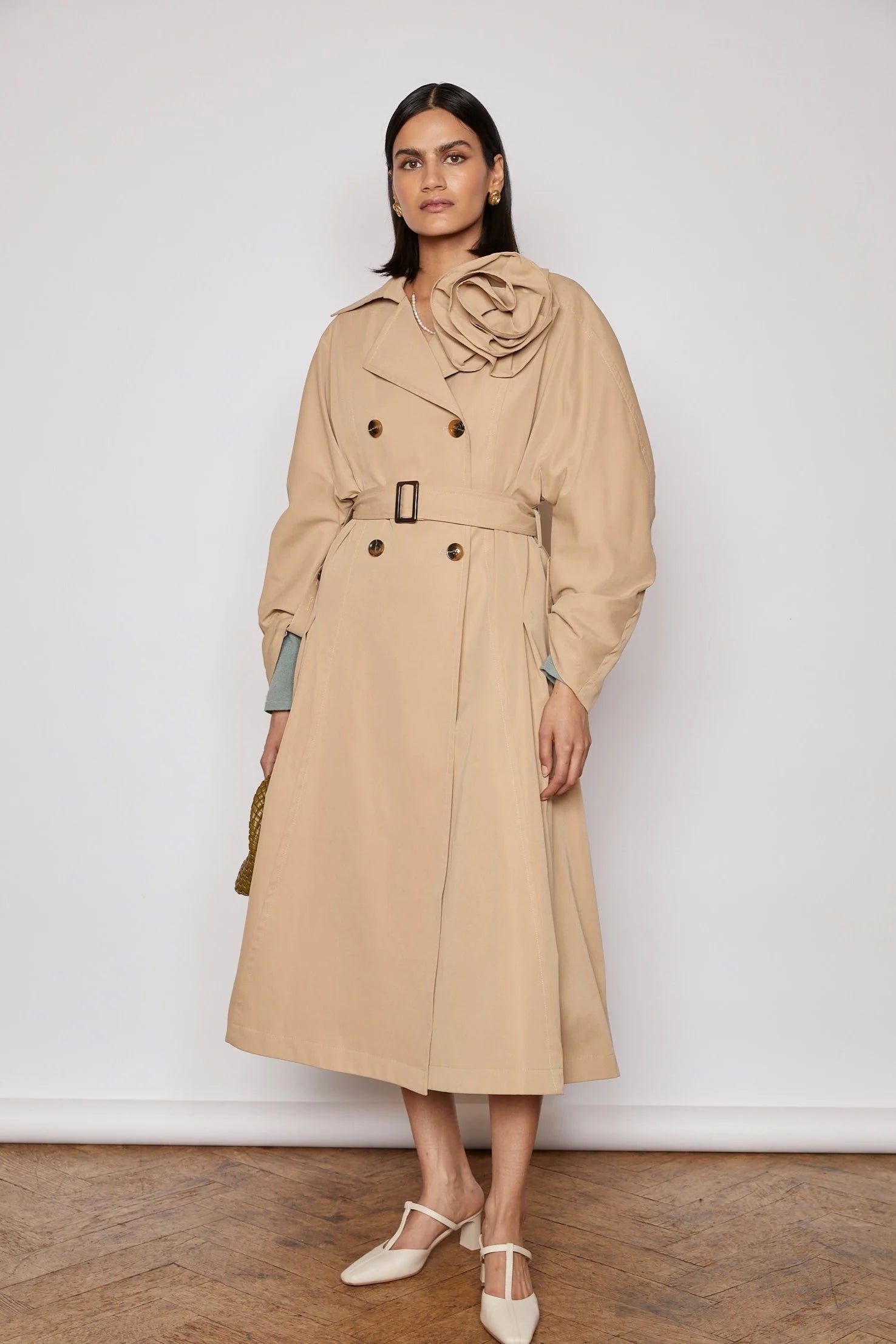 NAVI 2 TRENCH COAT WITH CORSAGE Classic Military Trench Coat