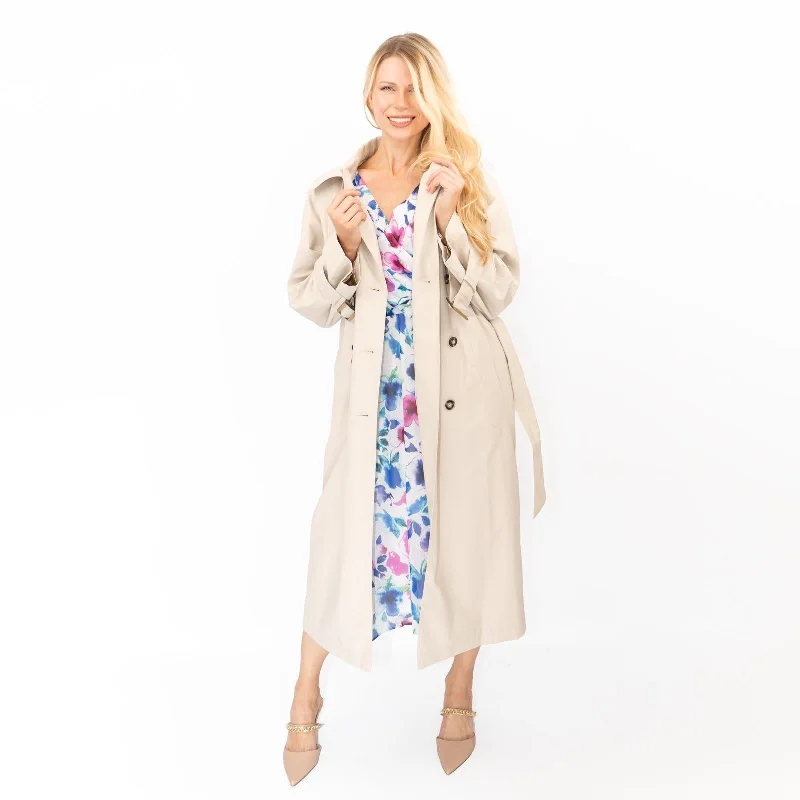 Next Womens Stone Belted Trench Coat Stylish Faux Leather Trench
