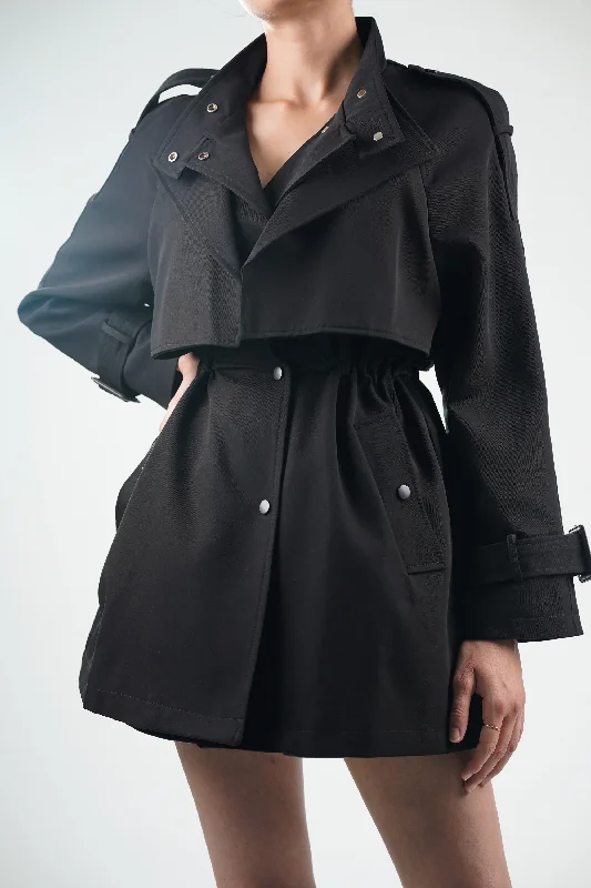 Nightfall Short Trench Coat Trendy Black Trench Coat