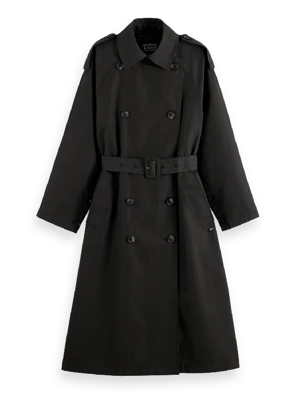 OVERSIZED BELTED TRENCHCOAT EVENING BLACK Trendy Long Wool Trench