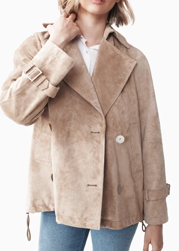 PERLA SUEDE SHORT TRENCH COAT Casual Button-Up Trench Coat