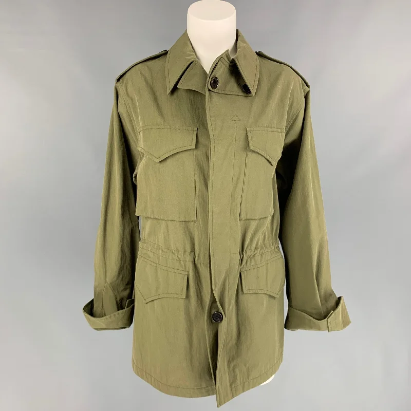 RALPH LAUREN Size 8 Olive Cotton / Nylon Safari Trench Coat Casual Hooded Trench Jacket