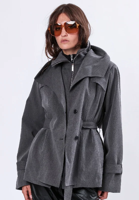 RHODIUM TRENCHCOAT CHARCOAL Trendy Soft Trench Coat