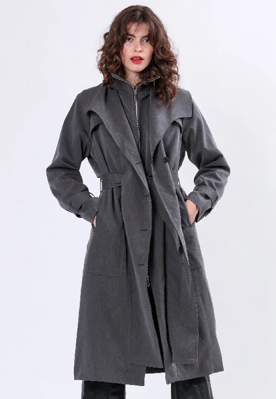 SPIRIT TRENCHCOAT CHARCOAL Cozy Casual Trench Coat