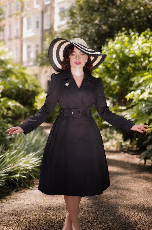 SS 'Bergman' Cotton Gaberdine Dress Trench Coat in Nero Stylish Belted Trench Design SS 'Bergman' Cotton Gaberdine Dress Trench Coat in Nero Stylish Belted Trench Design