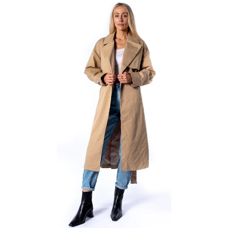 Topshop Women's Beige Trench Coat Classic Double-Breasted Wool Trench