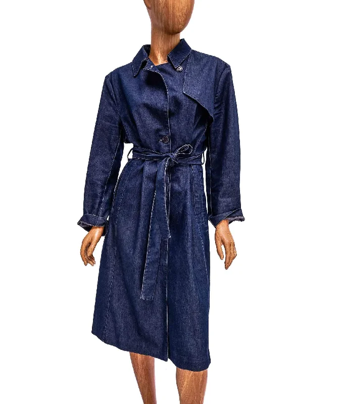 Trench Coat with Button Closure and Waist Tie Trendy Wide-Collar Trench Coat