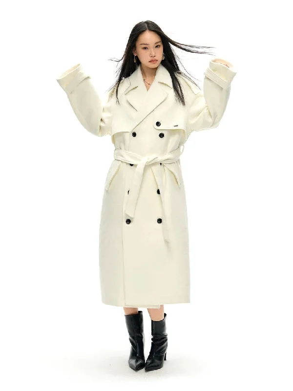 Trench Design Double-Breasted Long Coat Stylish Full-Length Trench Coat