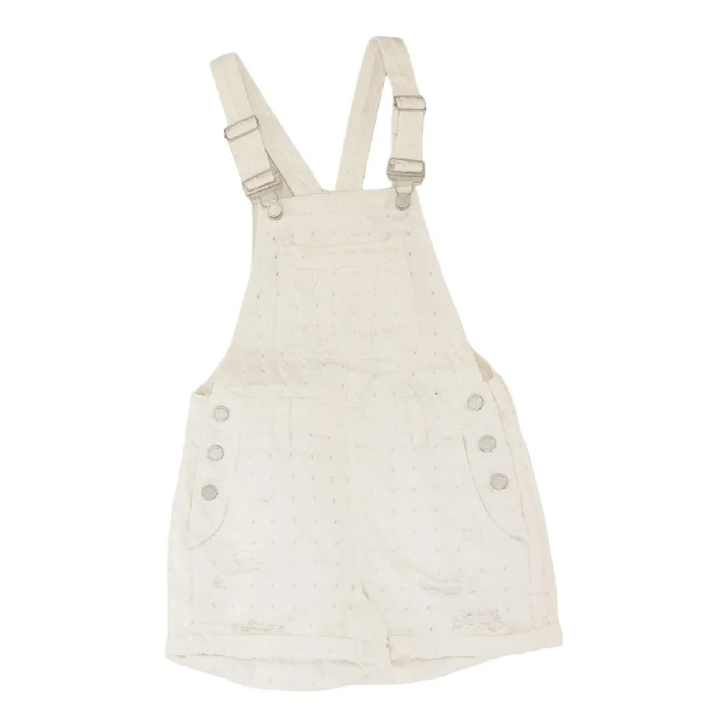 White Polka Dot Overalls Shorts Rolled Hem Overalls