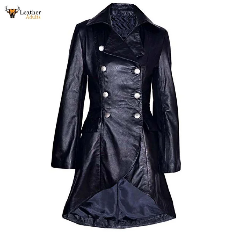 Womens Beautiful and Sexy LAMBS Leather Gothic, Goth Ladies Trench Coat Comfortable Trench Coat for Women