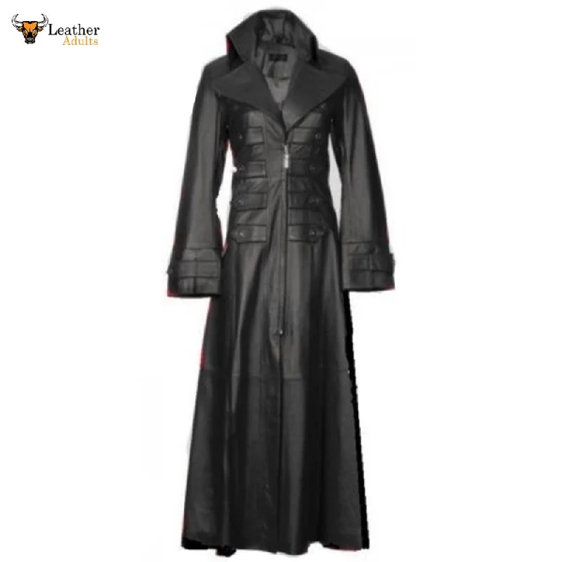 Womens Beautiful and Sexy Lambs Leather Ladies Steampunk Goth Trench Coat Fashionable Long Wool Trench Womens Beautiful and Sexy Lambs Leather Ladies Steampunk Goth Trench Coat Fashionable Long Wool Trench