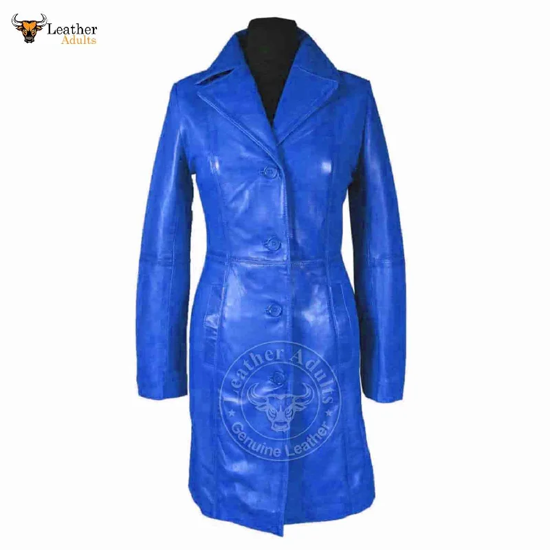 Womens Blue Beautiful LAMBS LEATHER Ladies Steampunk GOTH Style Trench Coat T16 Soft Knit Trench Coat Womens Blue Beautiful LAMBS LEATHER Ladies Steampunk GOTH Style Trench Coat T16 Soft Knit Trench Coat